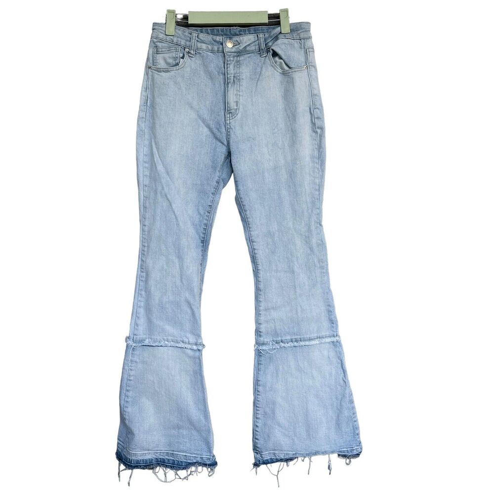 Litz Flare Jeans Women Size 30/10 Lightwash Tiered Hippie Y2K Boho Denim Raw Hem